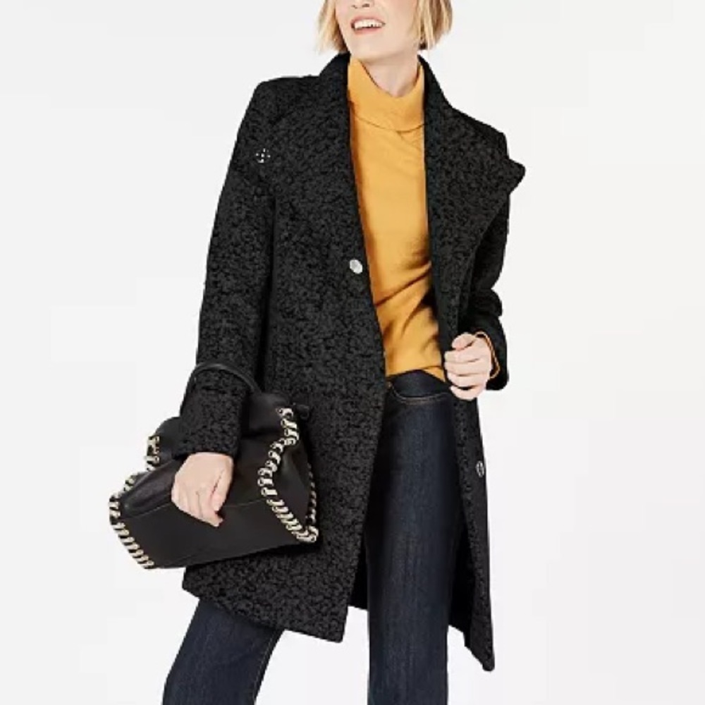 Kenneth Cole Textured Black Pea Coat